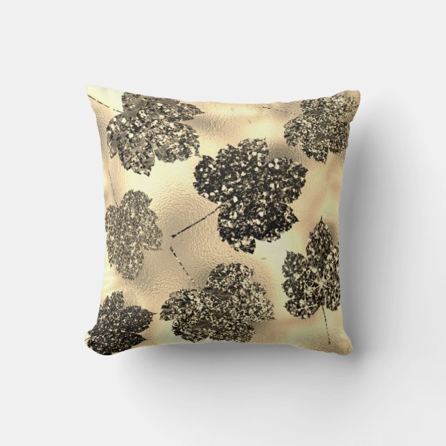 Maple Blad Tropik Sepia Guld Botanic Nature Faux Kudde (Framsida)