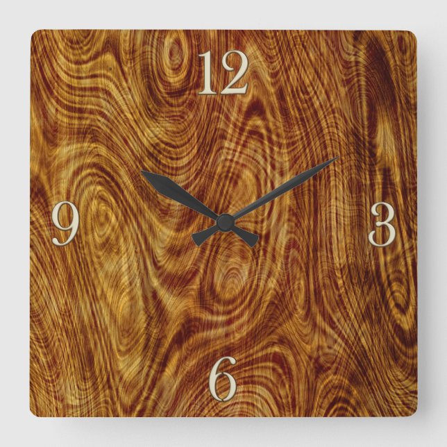 Maple Burlwood Nature Träd Wood Effect Clock Fyrkantig Klocka (Framsida)