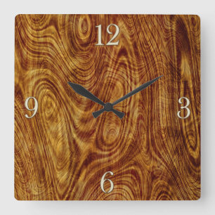 Maple Burlwood Nature Träd Wood Effect Clock Fyrkantig Klocka