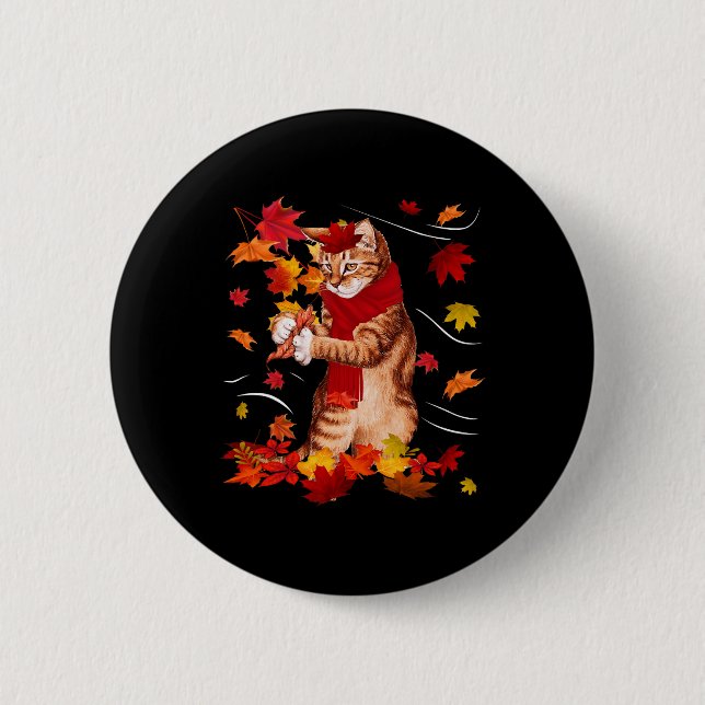 Maple Cat Autumn Maple Hej Fall Löv Gift Women Knapp (Framsida)