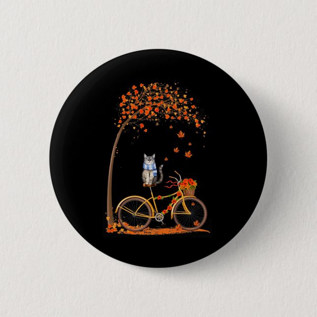 Maple Cat Bike Löv Fall Hej Autumn Roligt Knapp (Framsida)