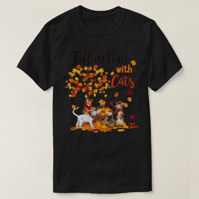 Maple Cat Löv Fall Hej Autumn Bicycle Gift Kitt T Shirt (Design framsida)