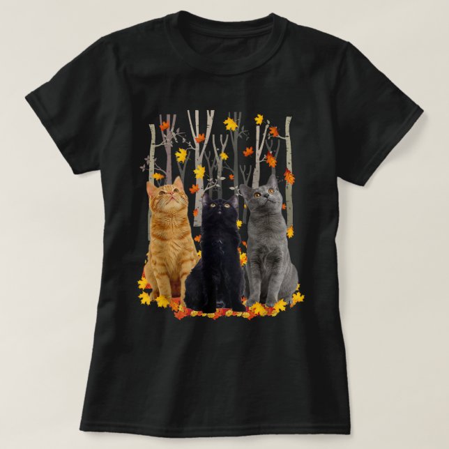 Maple Cat Löv Fall Hej Autumn Funny Kattunge T Shirt (Design framsida)