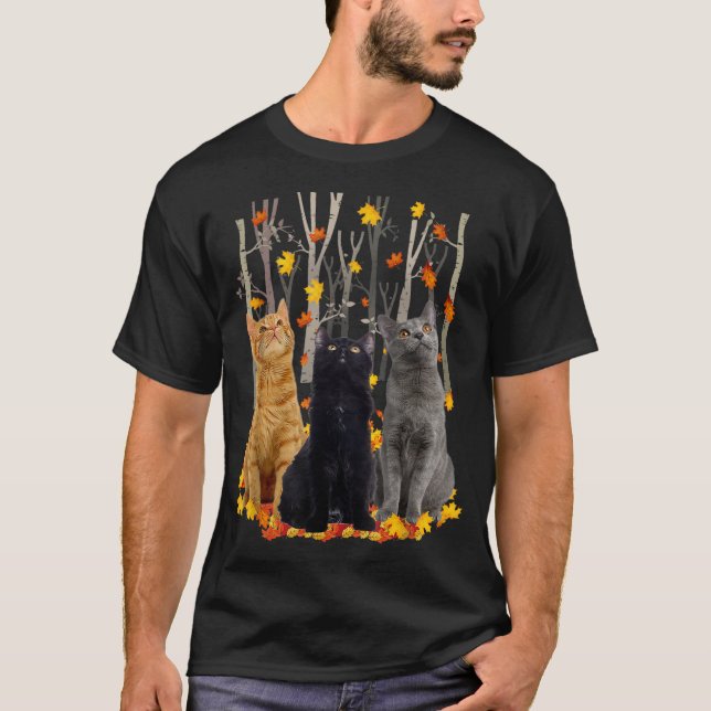 Maple Cat Löv Fall Hej Autumn Funny Kattunge T Shirt (Framsida)