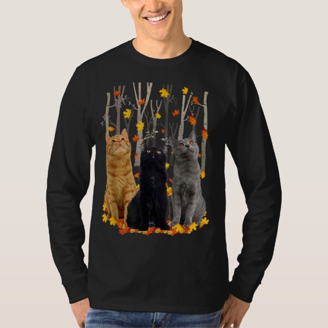 Maple Cat Löv Fall Hej Autumn Funny Kattunge T Shirt (Framsida)