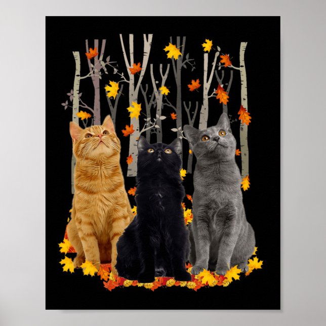 Maple Cat Löv Fall Hej Hösten Roligt Kattunge Poster (Framsidan)