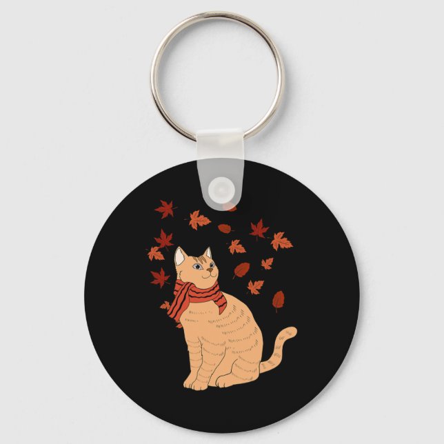 Maple Cat Löv Fall Hej Hösthöstens Roligt Cat Nyckelring (Framsida)
