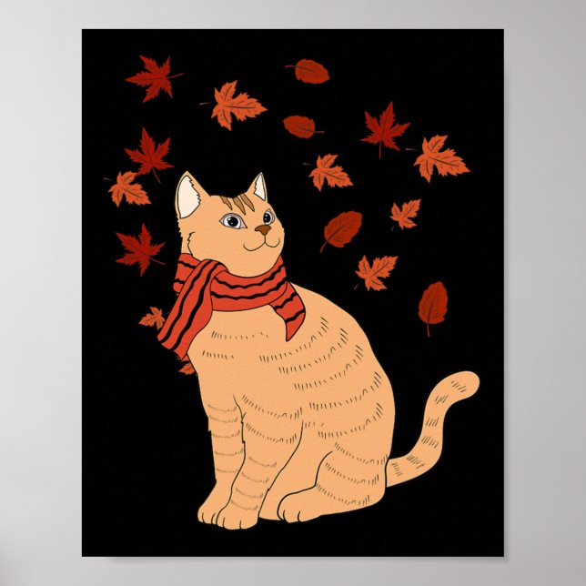 Maple Cat Löv Fall Hej Hösthöstens Roligt Cat Poster (Framsidan)