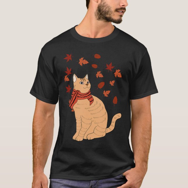 Maple Cat Löv Fall Hej Hösthöstens Roligt Cat T Shirt (Framsida)