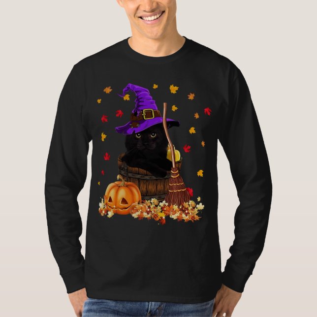 Maple Cat Löv Lövs Fall Hej Autumn Funny Kitt T Shirt (Framsida)