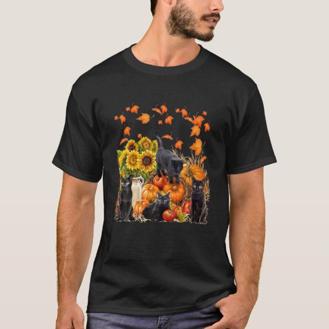 Maple Cat Pumpkin Löv Fall Hej Autumn Funny Kit T Shirt (Framsida)
