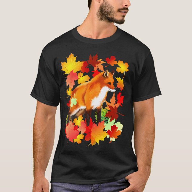 Maple Fox Löv Fall Höst löv Nature Seasons T Shirt (Framsida)