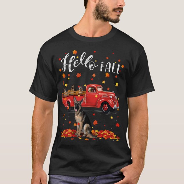 Maple German Shepherd Hund Löv Fall Autumn Red Tru T Shirt (Framsida)