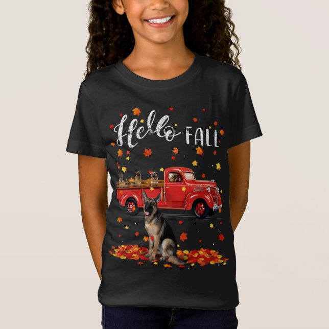 Maple German Shepherd Hund Löv Fall Autumn Red Tru T Shirt (Framsida)