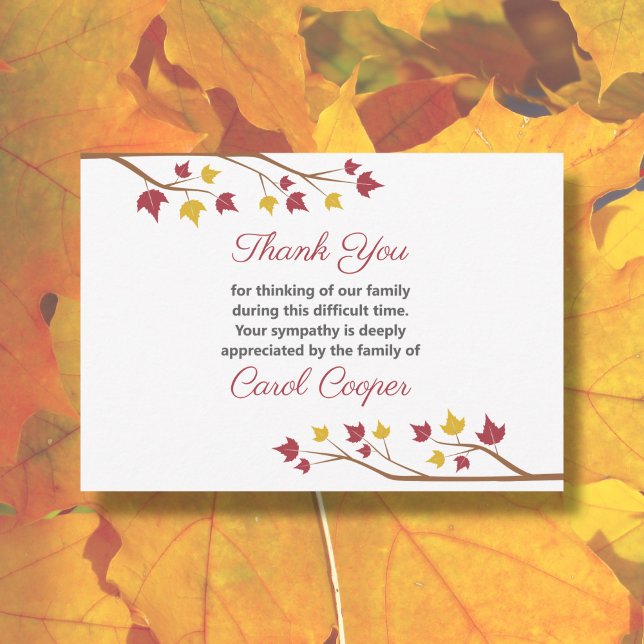 Maple Gren-Tackkort-kort Tack Kort (Maple Branch Funeral Thank You Note Card)