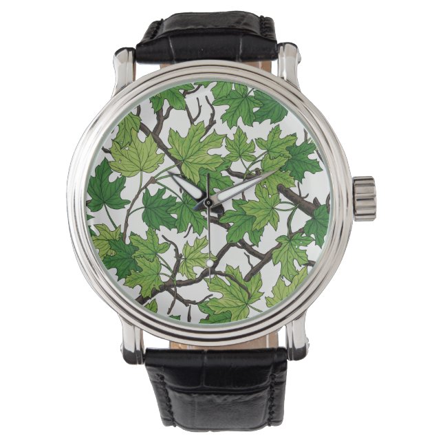 Maple leaves on white armbandsur (Framsida)