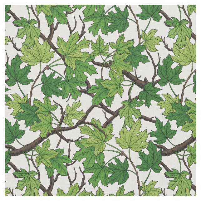 Maple leaves on white tyg (Närbild)