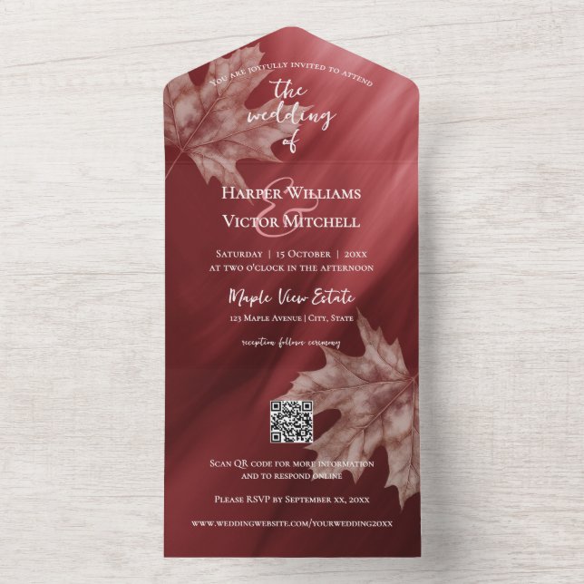 Maple löv accent maronövertoning QR-kod (Insida)