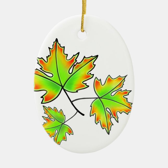 Maple Löv, botaniskt, rödorange grönt löv Julgransprydnad Keramik (Framsidan)