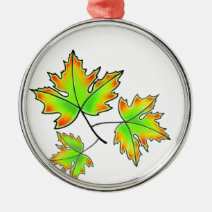 Maple Löv, botaniskt, rödorange grönt löv Julgransprydnad Metall