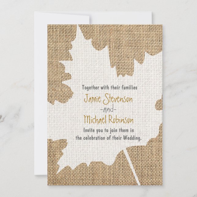 Maple Löv Burlap Rustic Fall Wedding bjudande Inbjudningar (Framsida)