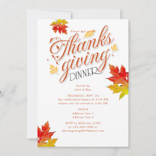 Maple Löv Burnt Orange Thanksgiving Dinner Party Inbjudningar