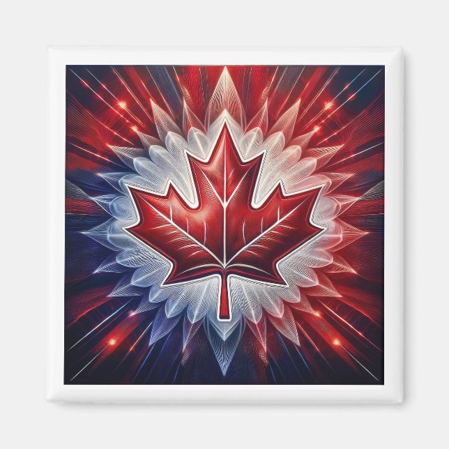 Maple Löv Canadian Flagga Fractal Magnet (Framsidan)
