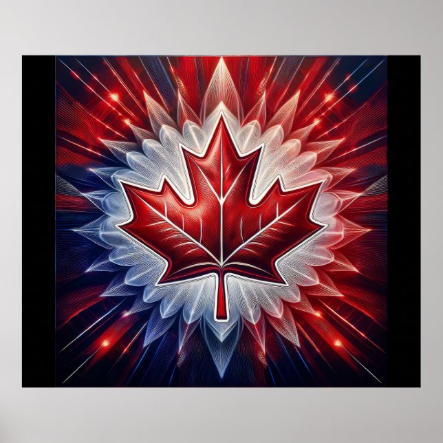 Maple Löv Canadian Flagga Fractal Poster (Framsidan)