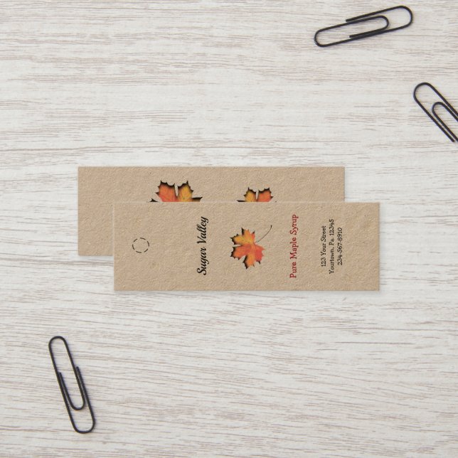 Maple Löv Cutout Maple Syrup-Märkre Mini Visitkort (Fram/Back In Situ)