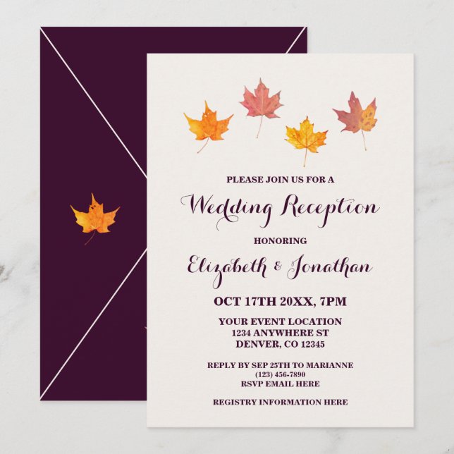 Maple Löv Fall Wedding Reception Inbjudningar (Fram/baksida)