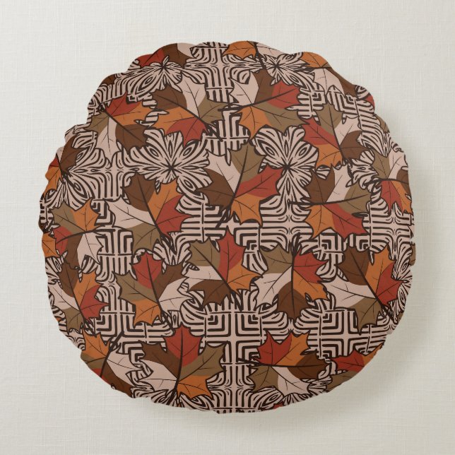 Maple Löv Flower Mönster med fyra Finger Rund Kudde (Framsidan)