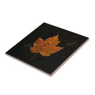 Maple Löv Guld Gult Black Land Fall Struktur Kakelplatta