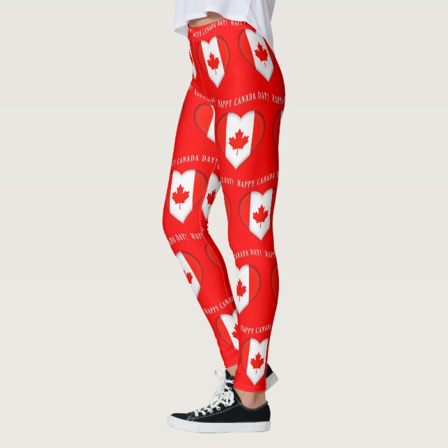 Maple Löv Hearts Lycklig Kanada-dagen Leggings (Vänster)