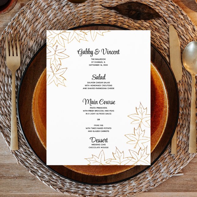 Maple Löv Kant Fall Wedding Menu (Fall in love with this autumn leaves wedding menu.)