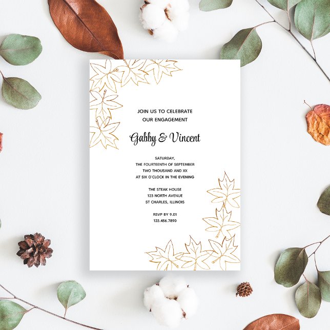 Maple Löv Kant-inbjudan till Förlovningsfesten för Inbjudningar (Fall in love with this autumn leaves engagement party invitation.)