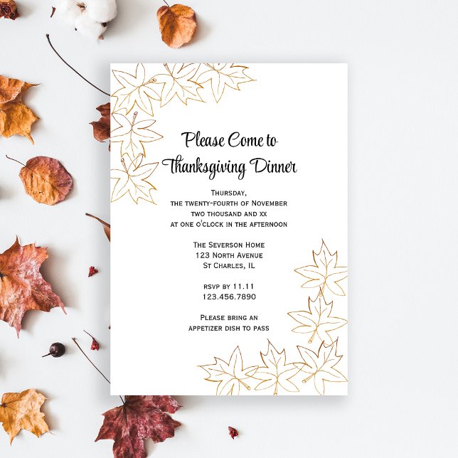 Maple Löv Kant Thanksgiving Dinner Inbjudningar (Invite friends to gather and give thanks with this Fall Leaves Thanksgiving Dinner Invitation.)