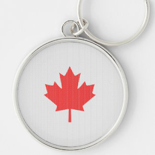 Maple Löv Knitting Motif sticka Rund Silverfärgad Nyckelring