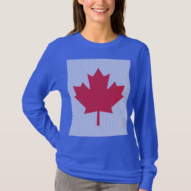 Maple Löv Knitting Motif sticka T-shirt (Framsida)