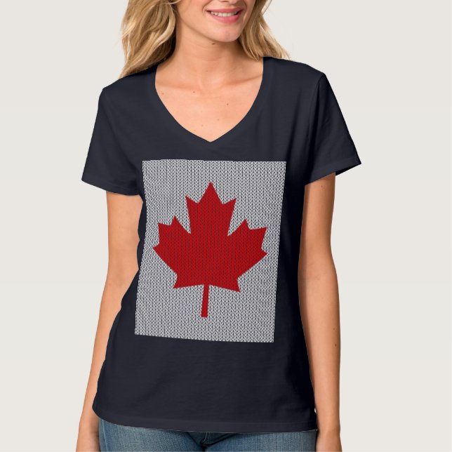 Maple Löv Knitting Motif sticka Tee Shirt (Framsida)