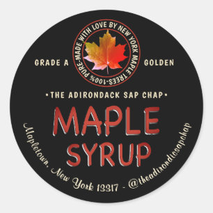 Maple Löv Logotyp Löv och Namn Syrup-etikett Runt Klistermärke