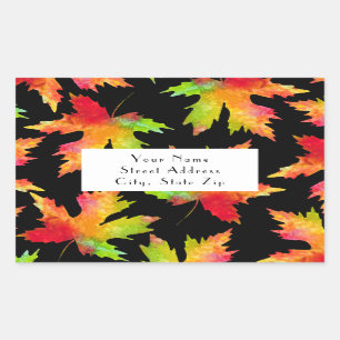 Maple Löv Mönster 2 Black Background-etiketter Rektangulärt Klistermärke