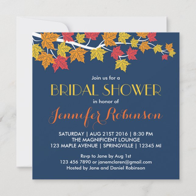 Maple Löv Navy Blue Fall Wedding bjudande Inbjudningar (Framsida)