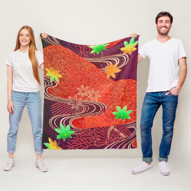 Maple Löv och Running Vatten, japansk design Fleecefilt (På plats)