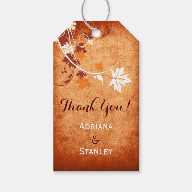 Maple löv orange faller bröllopsTack Presentetikett (Framsidan)