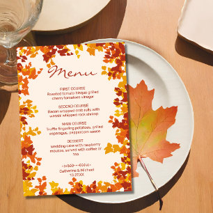 Maple Löv Orange & Terracotta Autumn Bröllop Meny