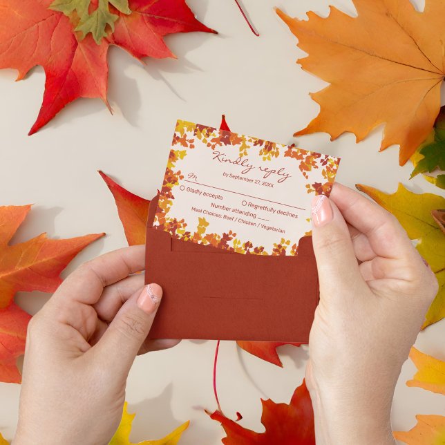 Maple Löv Orange & Terracotta Autumn Bröllop OSA Kort (Skapare uppladdad)