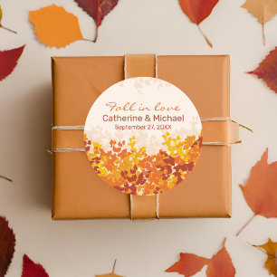 Maple Löv Orange & Terracotta Autumn Bröllop Runt Klistermärke
