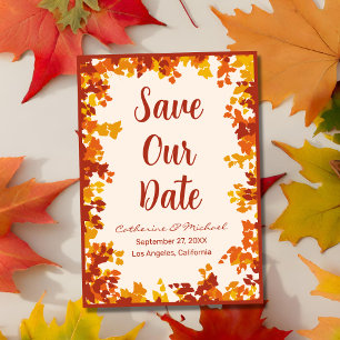 Maple Löv Orange & Terracotta Autumn Bröllop Spara Datumet