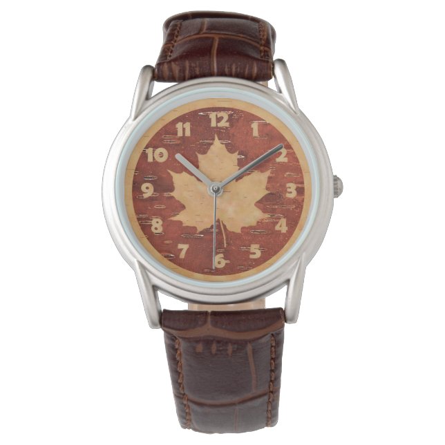 Maple Löv på inre Birch Bark Armbandsur (Framsida)