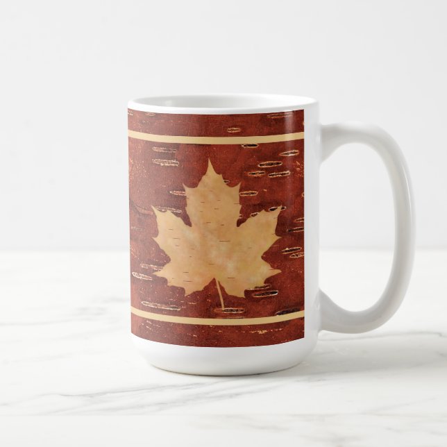Maple Löv på inre Birch Bark Kaffemugg (Höger)